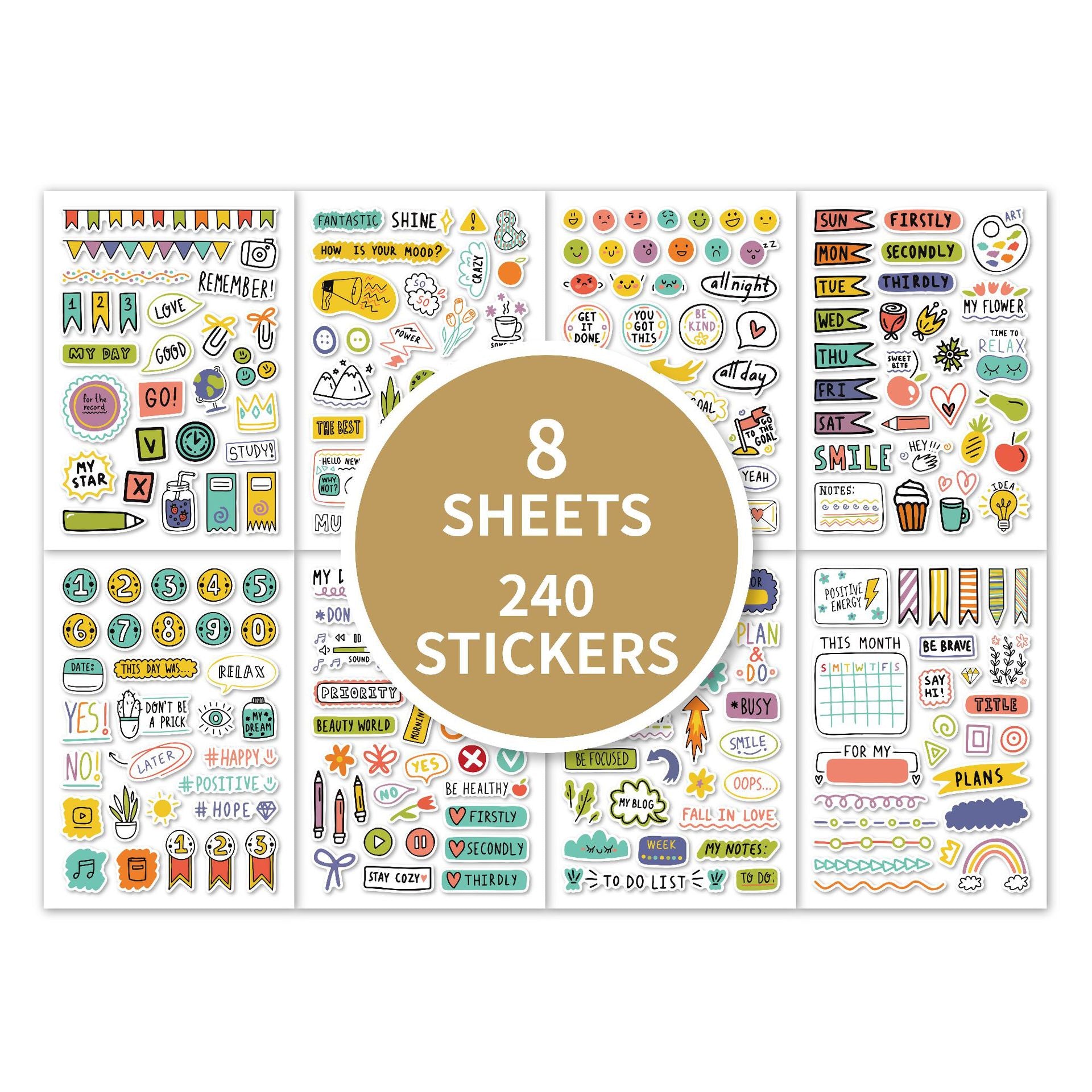 Wholesale Plan Stickers 8 Sheets 240pcs Hand Drawn Element Plan Book Graffiti Scrapbook Planner Sticker